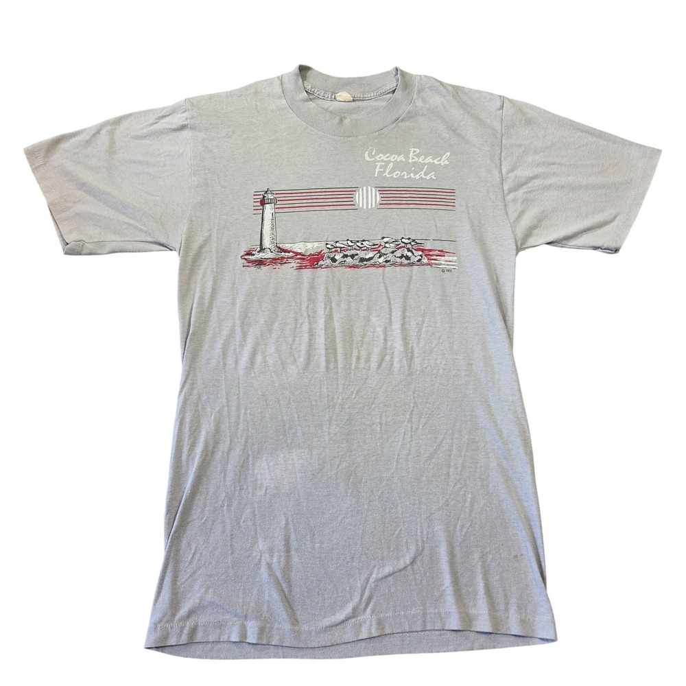 Vintage 80s Cocoa Beach Florida Lighthouse T Shirt Mens Large Gray Single Stitch